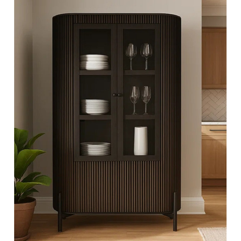 Doniece Cabinet With 4-Door In Dark Brown Finish On Mango Wood