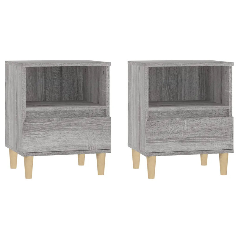 Jaiman 40cm W Solid Wood Bedside Table, Dark Grey, Set of 2