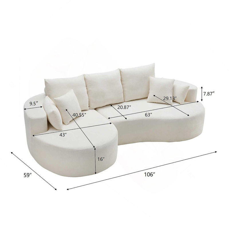 Luxueux canapé modulaire courbé en tissu 2 pièces avec méridienne, pour se détendre dans le salon, la chambre à coucher ou un appartement
