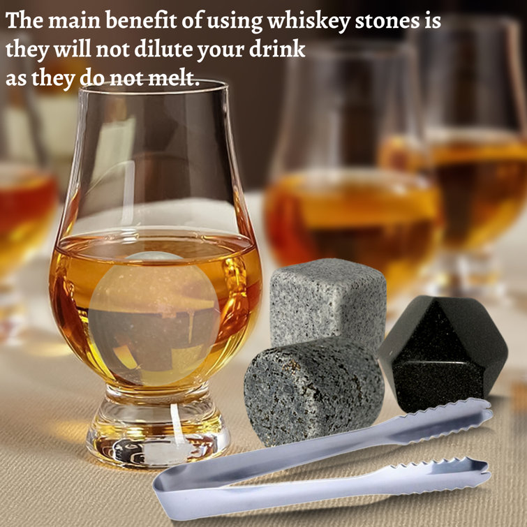 Premium Whiskey Stones Set Of 4 Geometrical Shapes Chilling Rocks Stone  Reusable Ice Cubes For Drinks With Velvet Carrying Pouch,grey