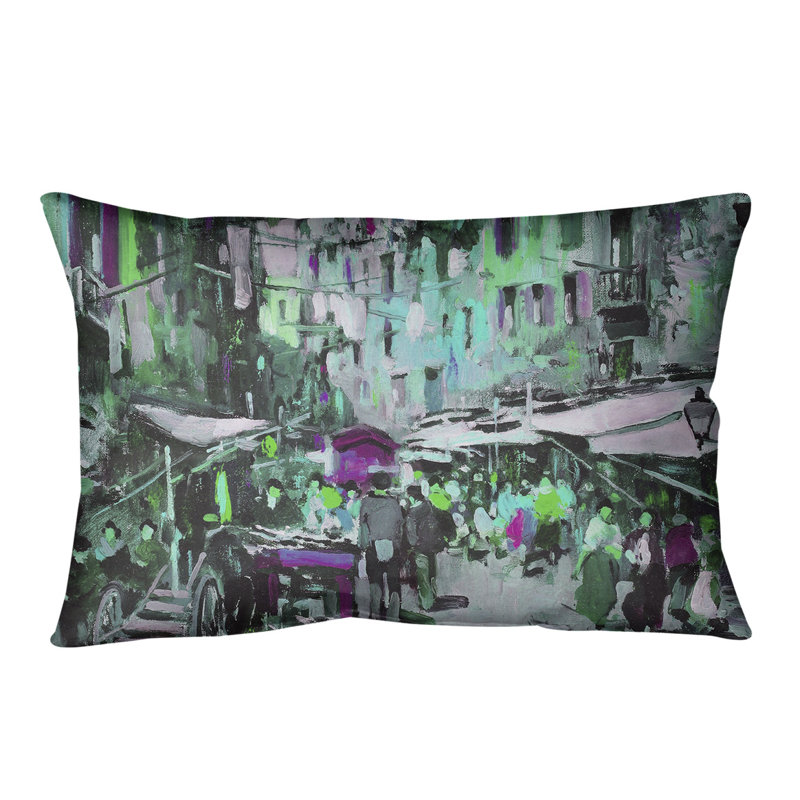 Coussin Market in Naples, Vert, Faux lin