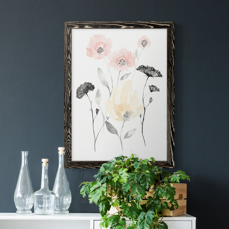 «Blush & Black Wildflowers I», toile encadrée de qualité supérieure - prête à être accrochée, Noir