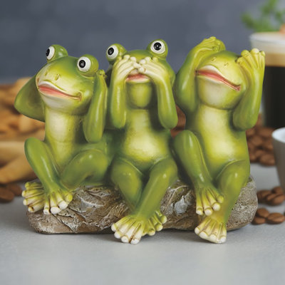7"W 3 Wise Frog Figurine