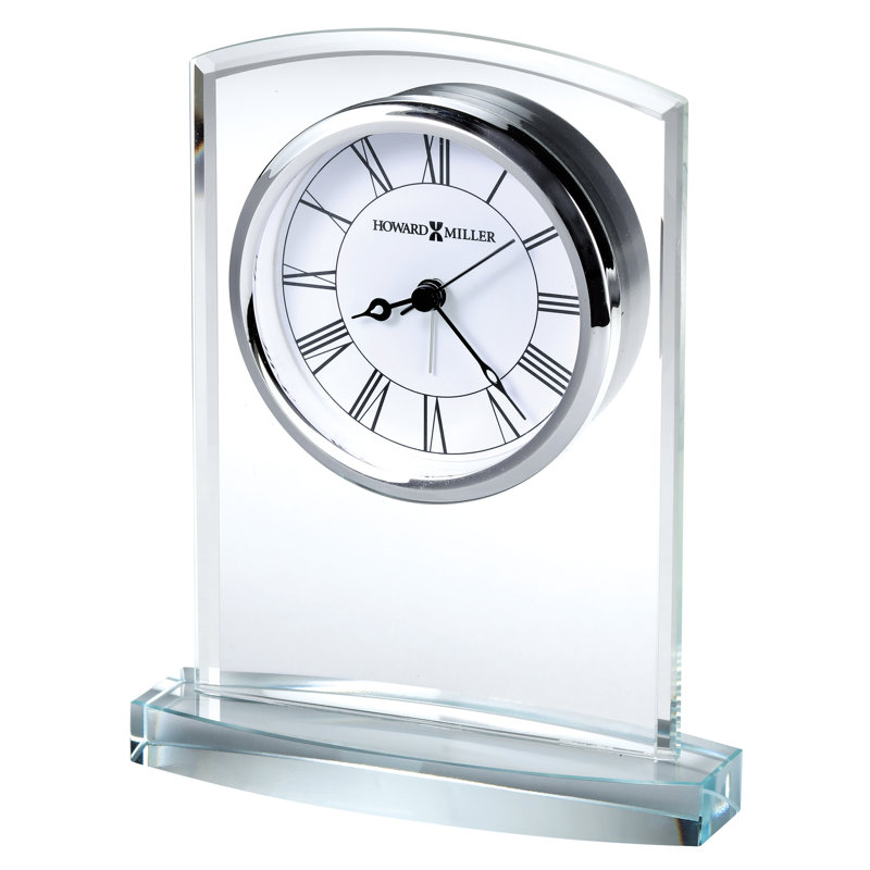 Talbot Glam Roman Numeral Crystal Quartz Movement / Crystal Tabletop Clock with Alarm in Clear/White/Silver