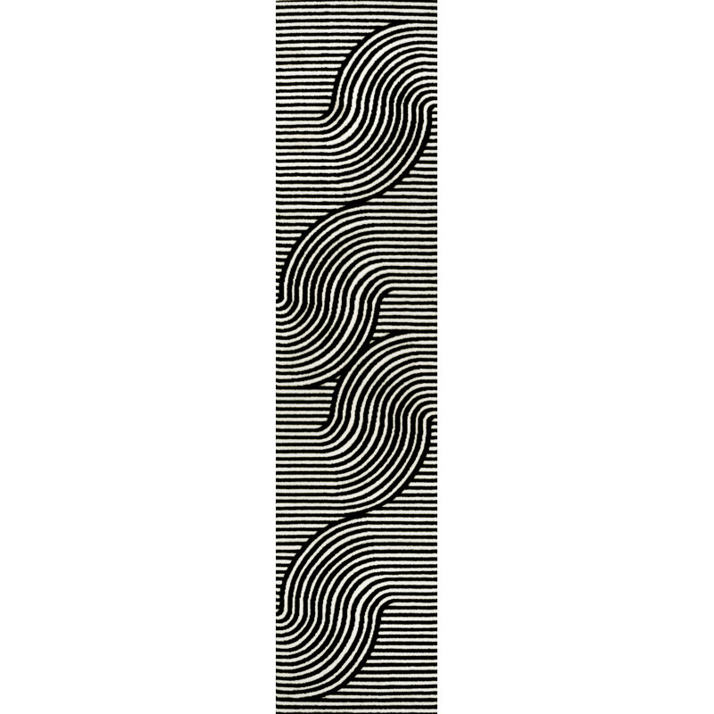 Tapis noir / blanc Hallie, Tapis de couloir 2 pi x 8 pi