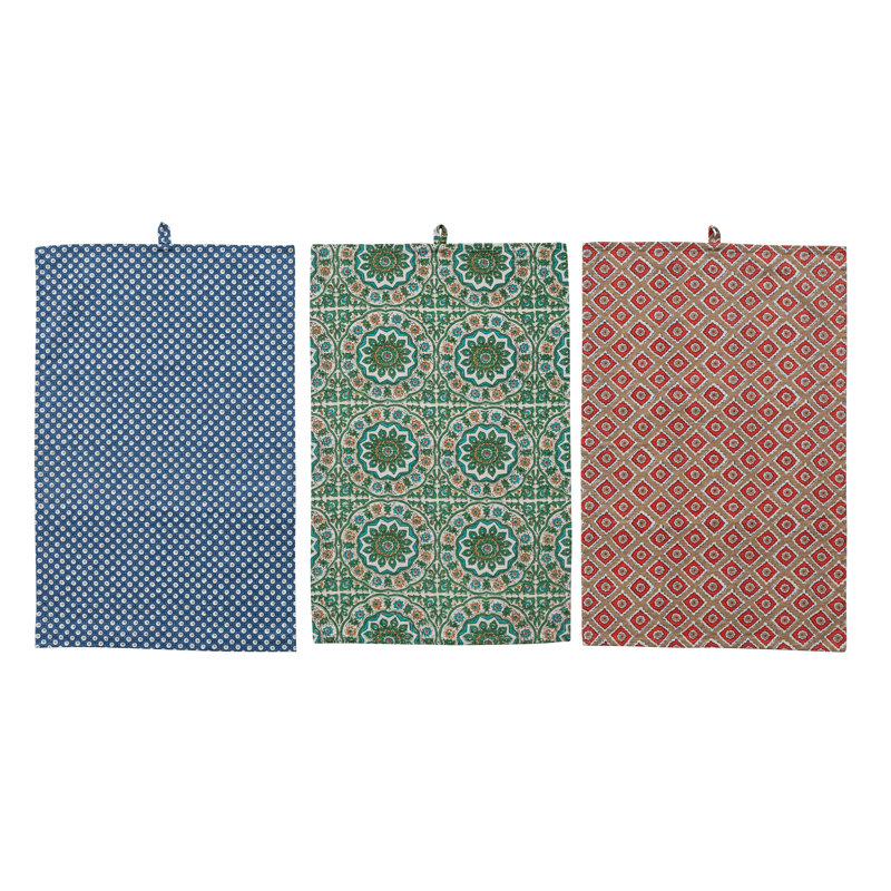 Ensemble de 3 serviettes à thé en coton à motif imprimé flammé