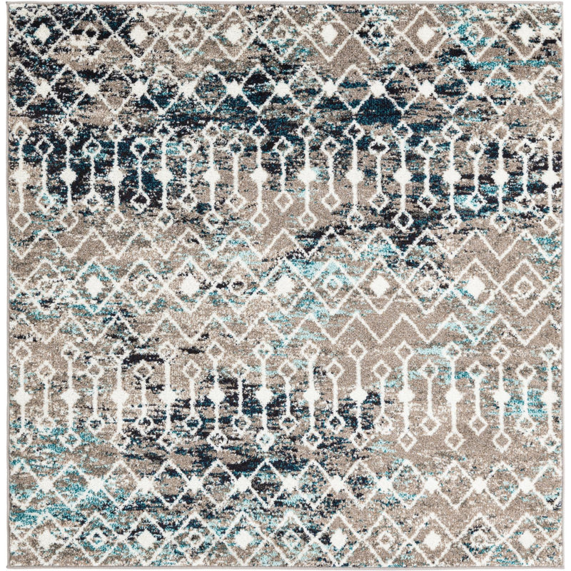 Tapis brun / noir en polypropylène tissé à la machine Briehn, Carré 5 pi 3 po