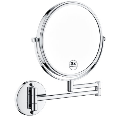 Miroir de maquillage grossissant double de 8 pouces avec DEL, fixation murale, rallonge de 12 pouces, finition, grossissement 1x/3x, rotation à 360 degrés, bouton étanche pour rasage, miroir de montage pour salon de coiffure, pouces,