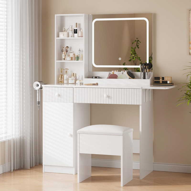 White Vanity Desk with Mirror