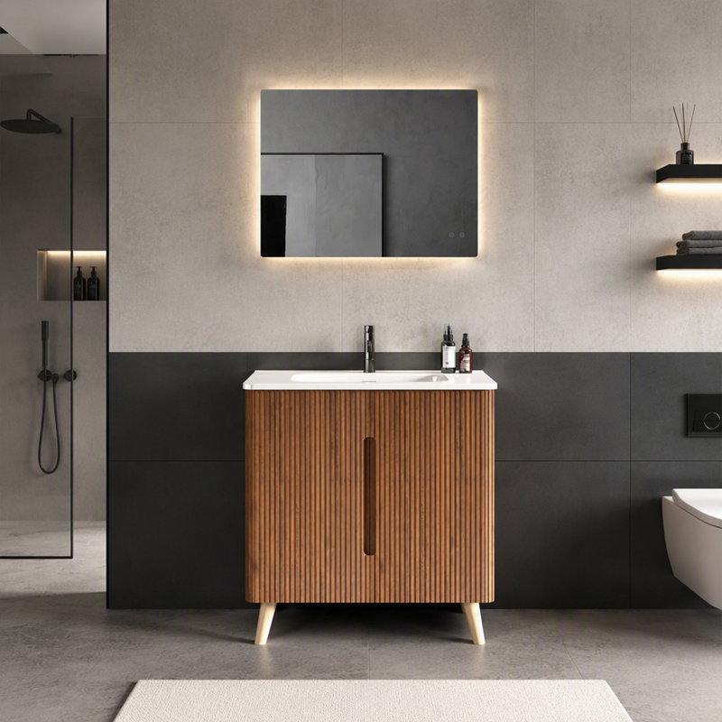 30" Striped Walnut Bathroom Vanity with Sink