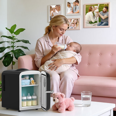 4L Skincare Mini Fridge - Cooler & Warmer, 6-Can Capacity, Round View Window + Removable Shelf, For Dorm/Bedroom