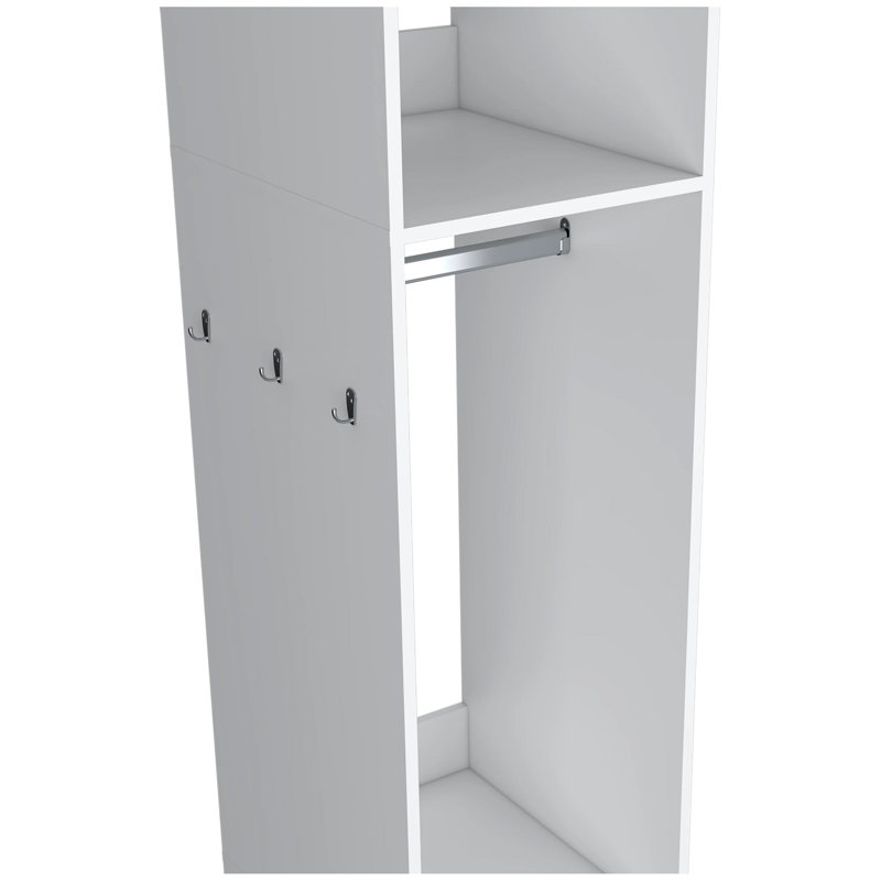 3-Shelf Wardrobe with Mirror and Open Storage, White