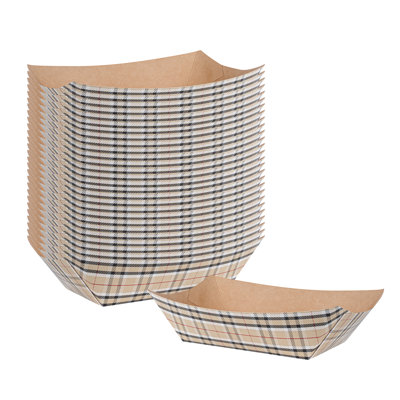 Restaurantware-Bio Tek 1 Pound Food Trays, 200 Disposable Paper Food Trays - Heavy-Duty, Greaseproof, Plaid Paper Food Boats, For Snacks, Appetizers, Or Treats, Use At Parties Or Carnivals