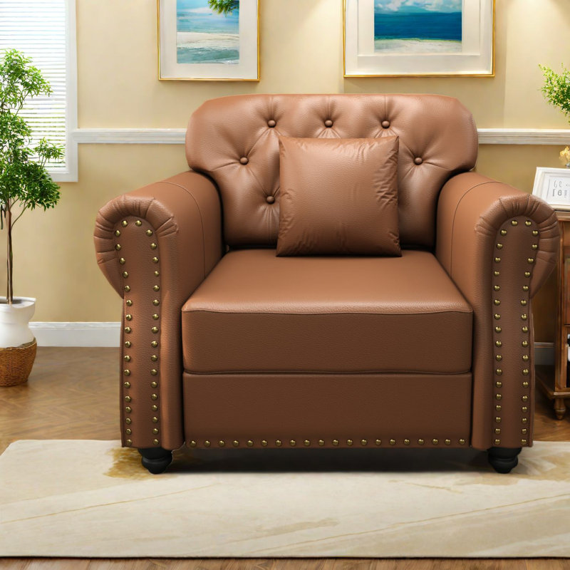 Fauteuil et repose-pieds confortables en similicuir, Chesterfield Home