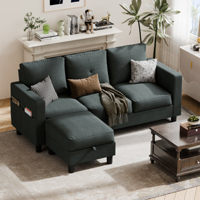 Serio Convertible Sectional Sofa Couch, L Shaped 3 Seater Sofa Couch with Storage Ottoman and Side Pockets