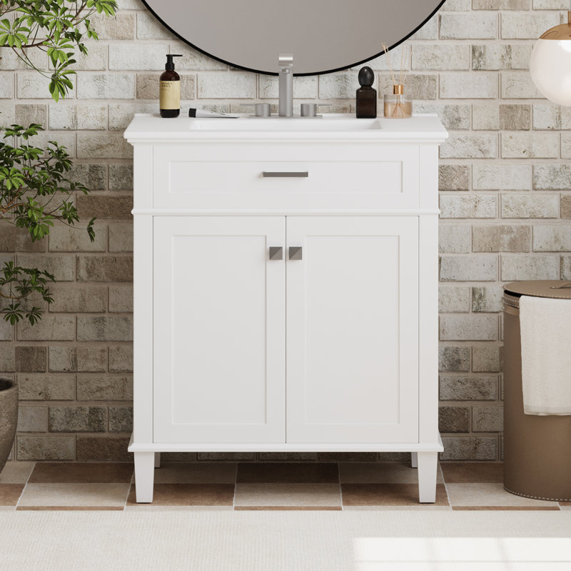 Meuble-lavabo de salle de bain avec lavabo en céramique, Blanc / argenté