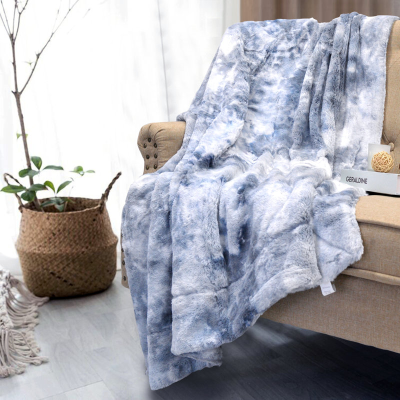 Blue Tie Dye Faux Fur Reversible Throw Blanket