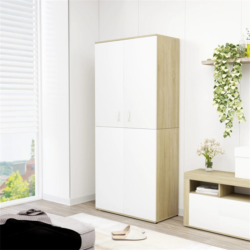 Rovner 24 Pair Shoe Storage Cabinet, White/Natural Wood