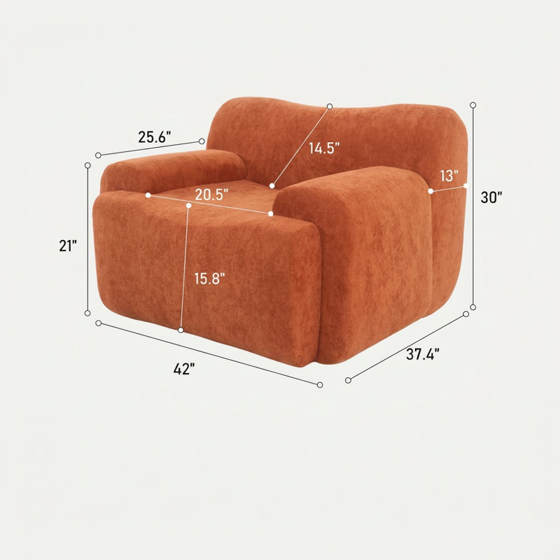 Chaise d'appoint contemporaine surdimensionnée rembourrée avec rembourrage moelleux et tissu durable pour salon, chambre à coucher ou siège de bureau