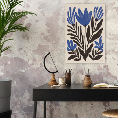 Simple Petals II Blue - Black Blue Cream Floral Art