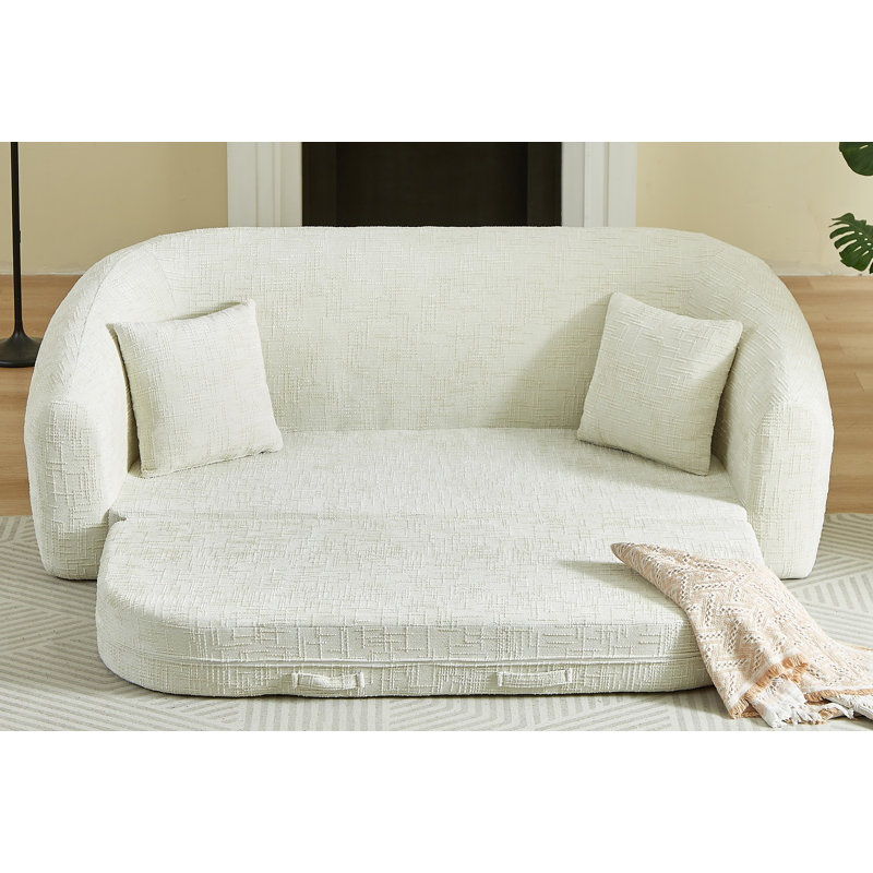 Canapé-lit inclinable incurvé de 87 pouces, canapé-lit 2 en 1 pliable, avec base coulissante et siège profond, comprend deux coussins, fauteuil inclinable en chenille, aucun assemblage requis