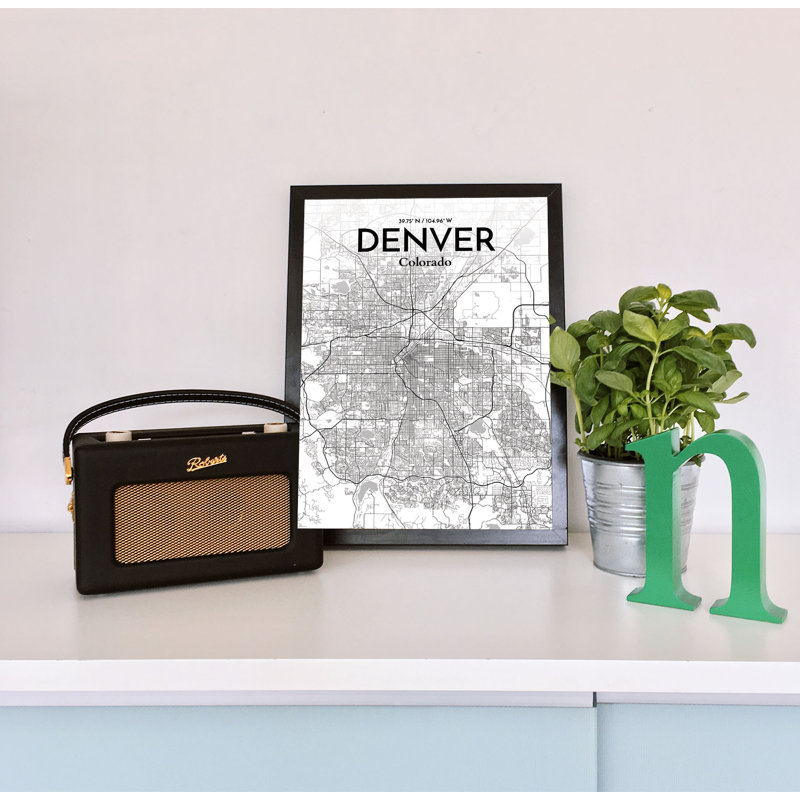 «Denver City Map», reproduction d'impression sur affiche en blanc / gris, H 36 po x l 24 po