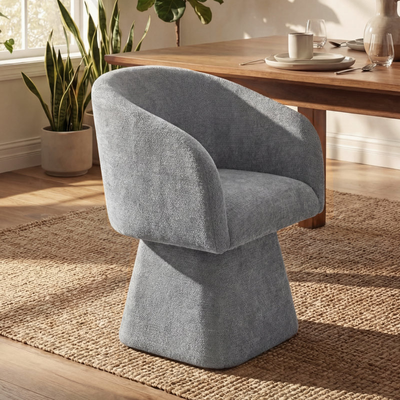Swivel Barrel Accent Chair, Soft Chenille-Textured Fabric, 360° Swivel, Deep Cushioned Seat without Pillow, Light Gray