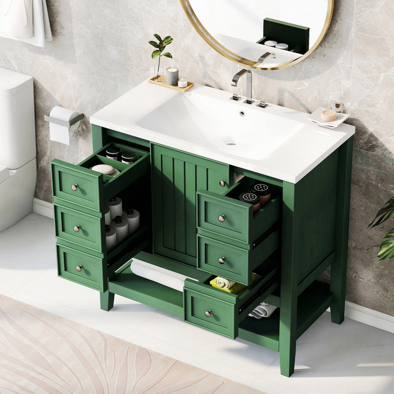 Meuble-lavabo avec lavabo et meuble-lavabo avec trois tiroirs, Vert