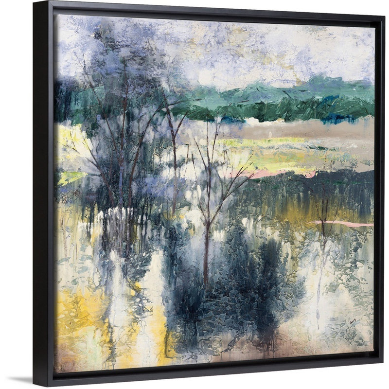 « cerf run », peinture sur toile, H 13,7 po x l 13,7 po x p 1,75 po, Cadre flottant noir