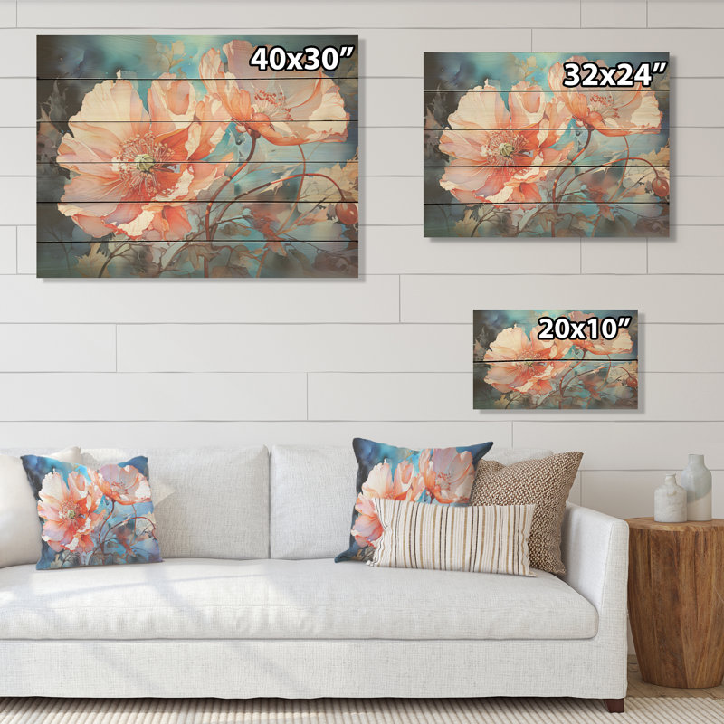Vivid Poppy Moments - coquelicots, art sur bois de pin naturel, H 10 po x l 20 po