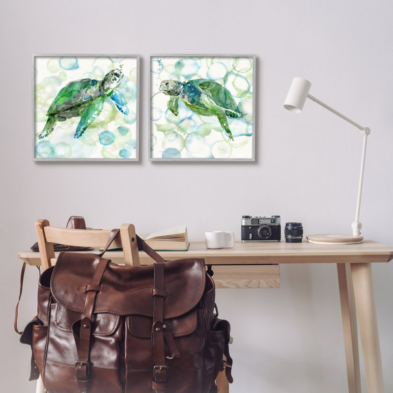 Gray Framed Sea Turtle Canvas Print Set, 17" x 17"