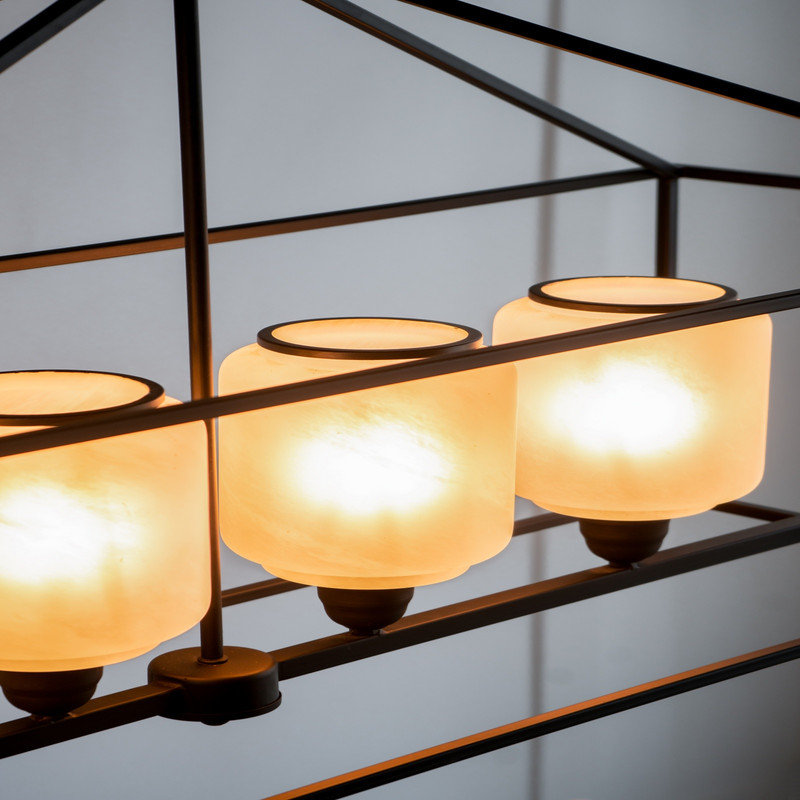 Lustre rectangulaire industriel en fer et en verre de 41,7 x 14,2 x 23,8 po, luminaire suspendu noir et blanc pour la cuisine, la salle à manger, le vestibule et le vestibule, ampoule non incluse