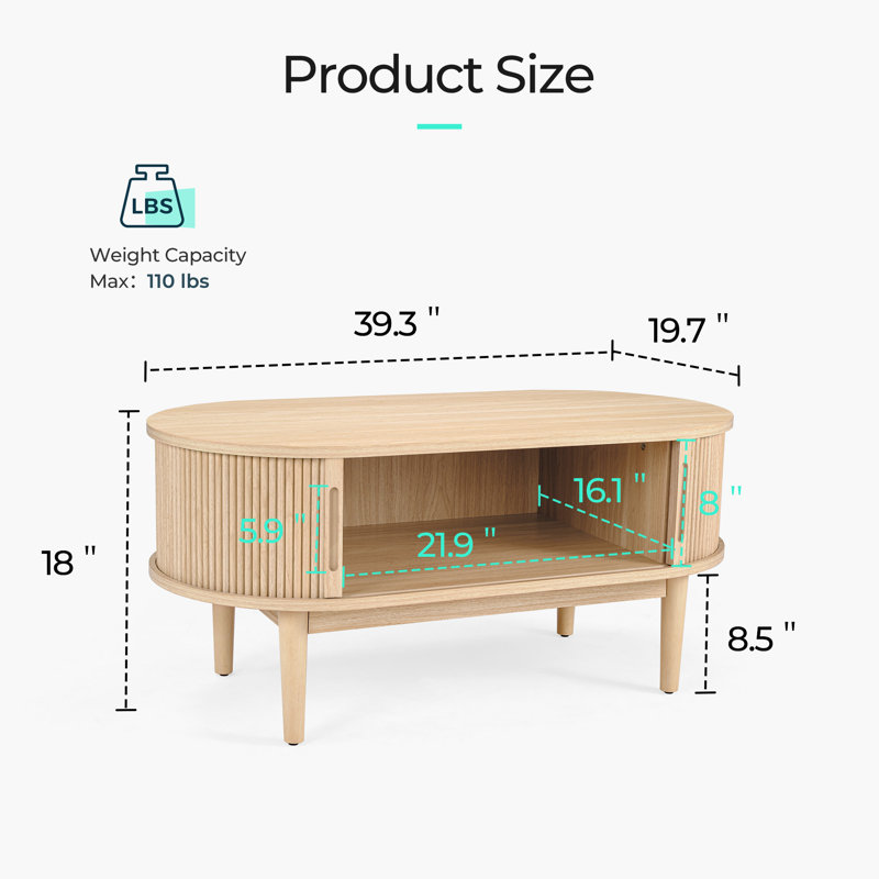 Leathia Fluted Coffee Table With Storage, Oak