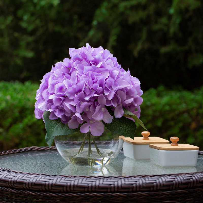 Faux Silk Hydrangea Arrangement in Vase, Purple