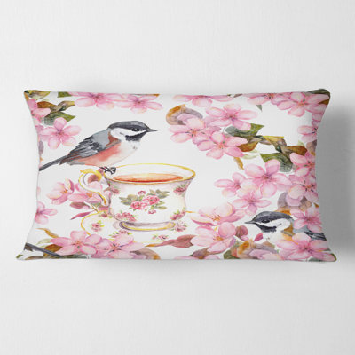 Housse et insert de coussin rectangulaire Tea Cup Birds and Flowers