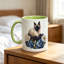 Ceramic Mug with Beautiful Siamese Cat And Blue White Floral Design - Perfect Gift for Cat Lovers on Birthday, Christmas.