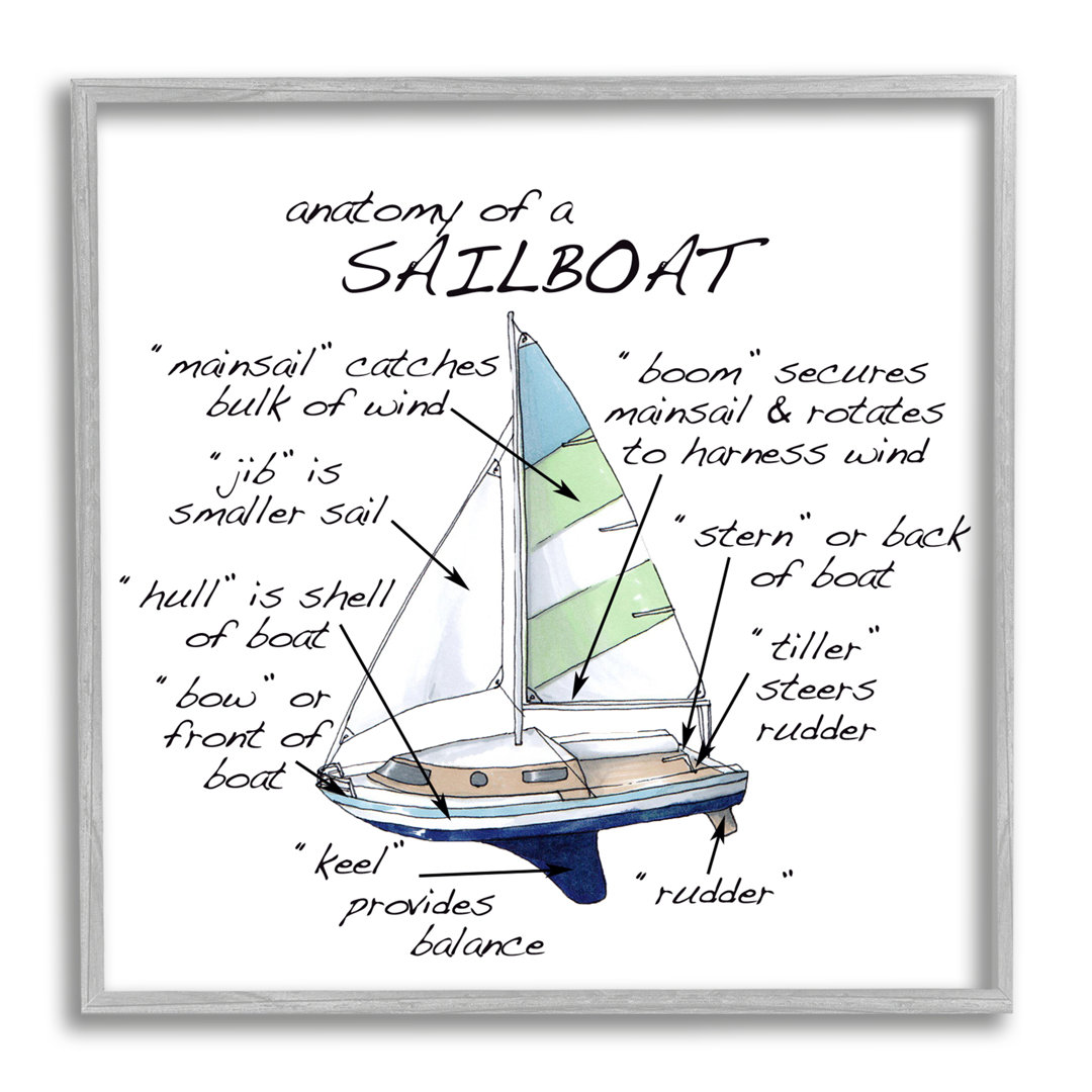 " Sailboat Structure Educational Watercraft Facts Chart " by Dishique Stupell Industries Frame 
