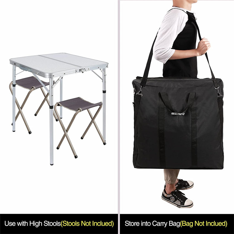 24" Adjustable Height Folding Table with Carry Handle for Indoor & Outdoor Use, White, 24" W x 24" L x 27" H