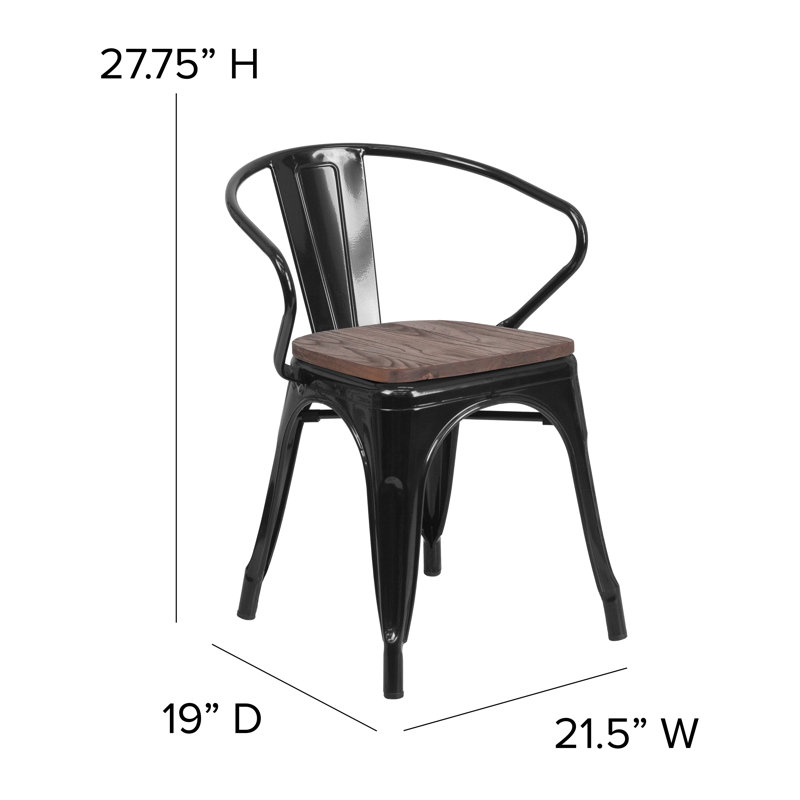 Kesterson Metal Chair with Wood Seat and Arms, Black