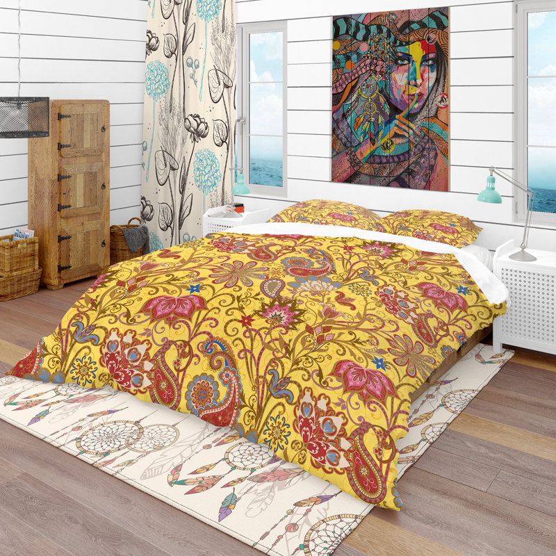 Ensemble de housse de couette en microfibre jaune / doré, Housse de couette très grand + 2 taies décoratives