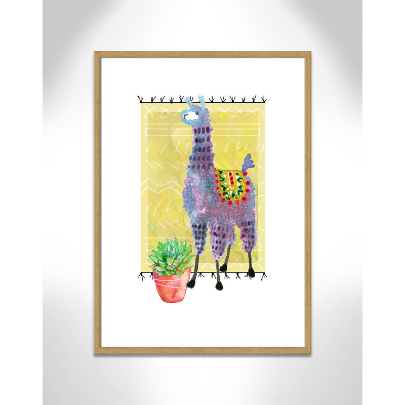« jolie llama ii », art sur toile, H 35,5 po x l 25,5 po x P 1,18 po, Cadre en chêne