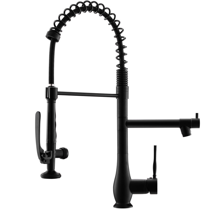 Robinet d'évier de cuisine escamotable - Noir, poignée simple, robinet en céramique, structure robuste rétractable, style luxueux