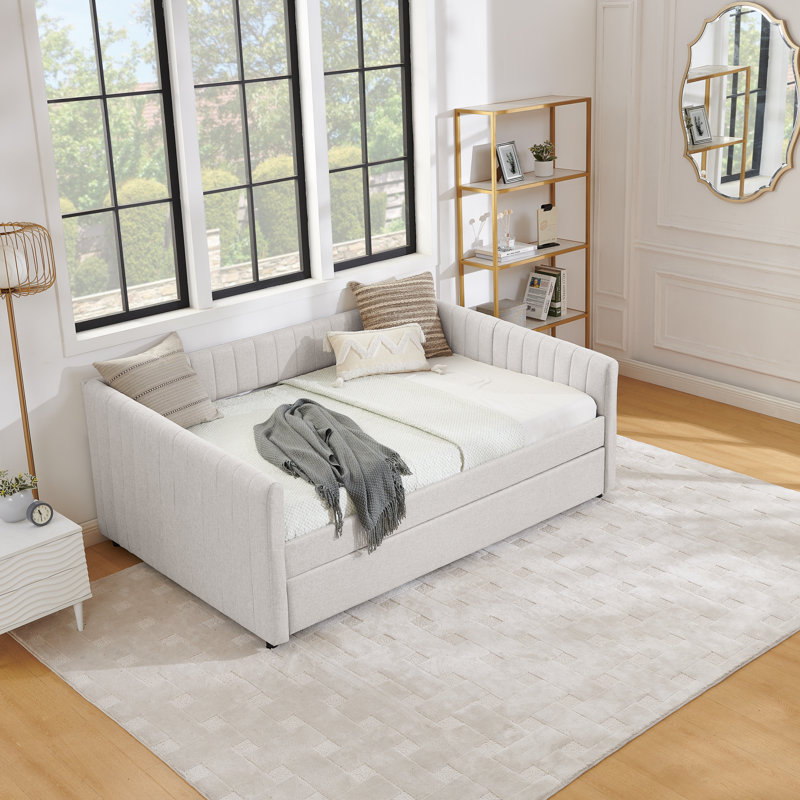 Lit de jour avec canapé-lit tapissier, Beige, Lit double
