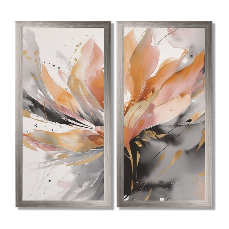Impression sur toile abstraite orange et gris, impression abstraite sur toile orange 2 pièces, H 32 po x l 32 po