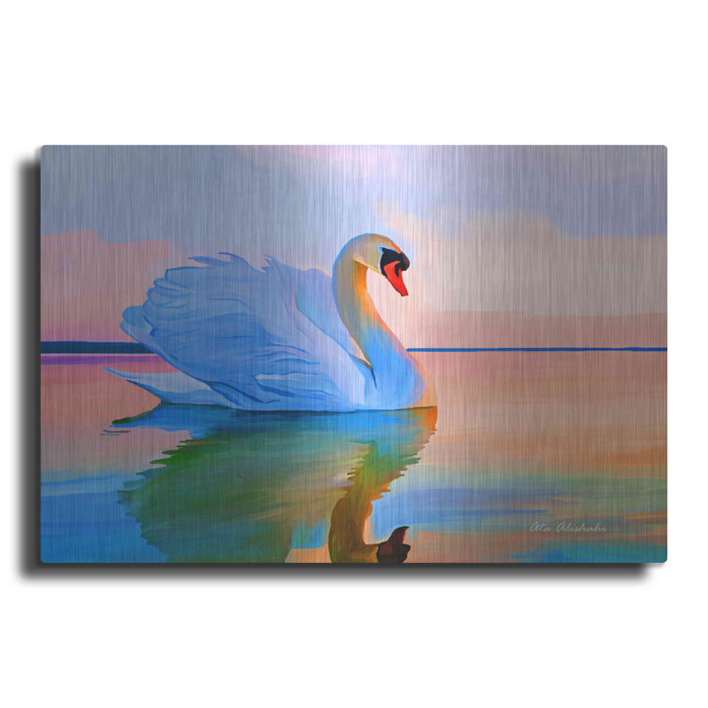 Cygne blanc par Ata Alishahi - impression sans cadre sur métal, H 16 po x l 12 po x P 0,13 po