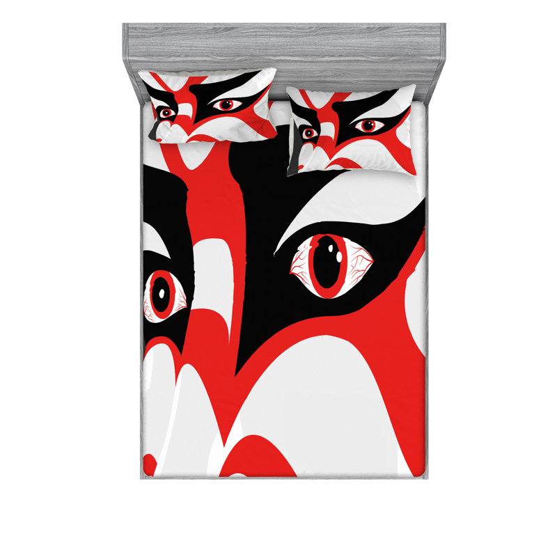 Ensemble de literie à yeux kabukis japanese, Ensemble de drap pour grand lit avec drap-housse