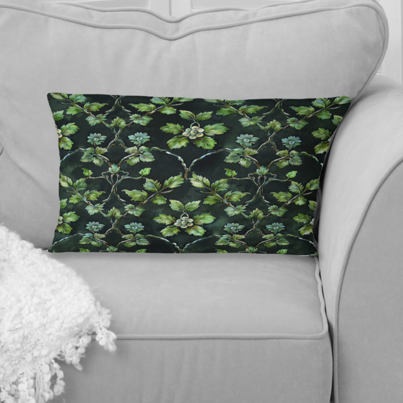 Coussin lombaire noir et vert Vines I