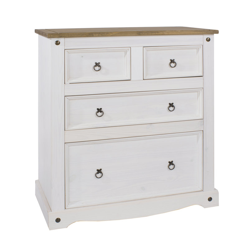 Choe 4 Drawer Chest, White and Antique Wax Finish, Corona design