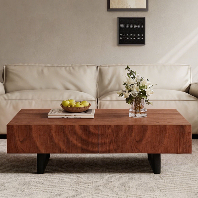 47"Coffee Table with Storage, Solid Wood & MDF Rectangular Living Room Table