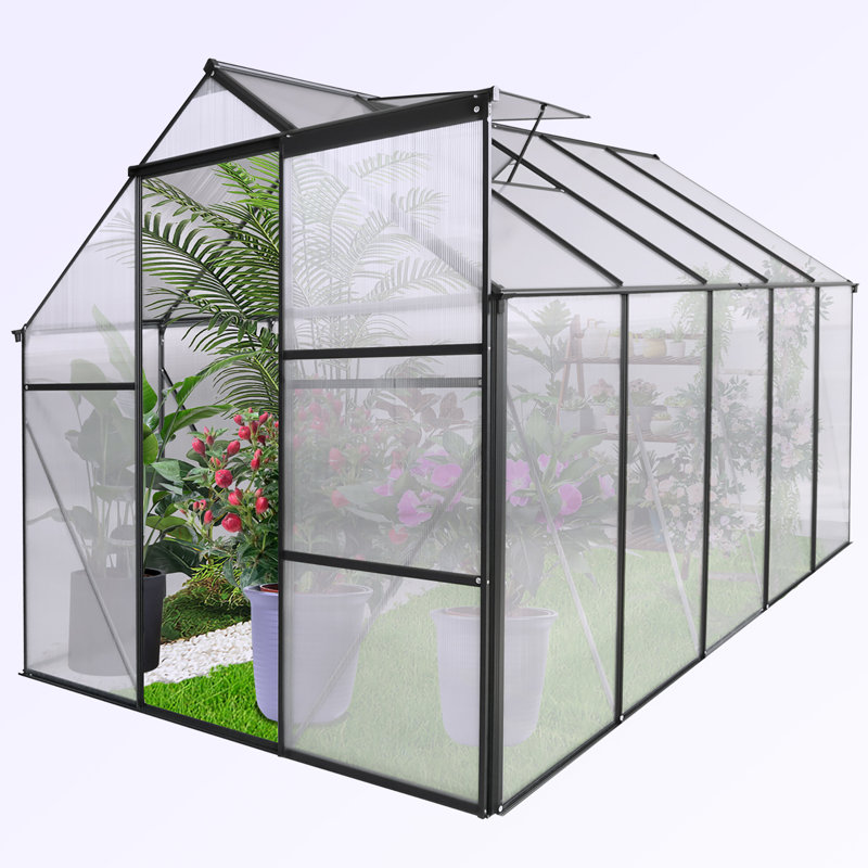 Base surélevée en polycarbonate pour serre, Noir, noir, noir, noir, H 75,6 po x l 74,4 po x P 122,44 po